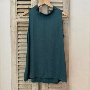Ann Taylor LOFT Women's Small Casual Teal Sleeveless Pullover Ruffled Tie Neck